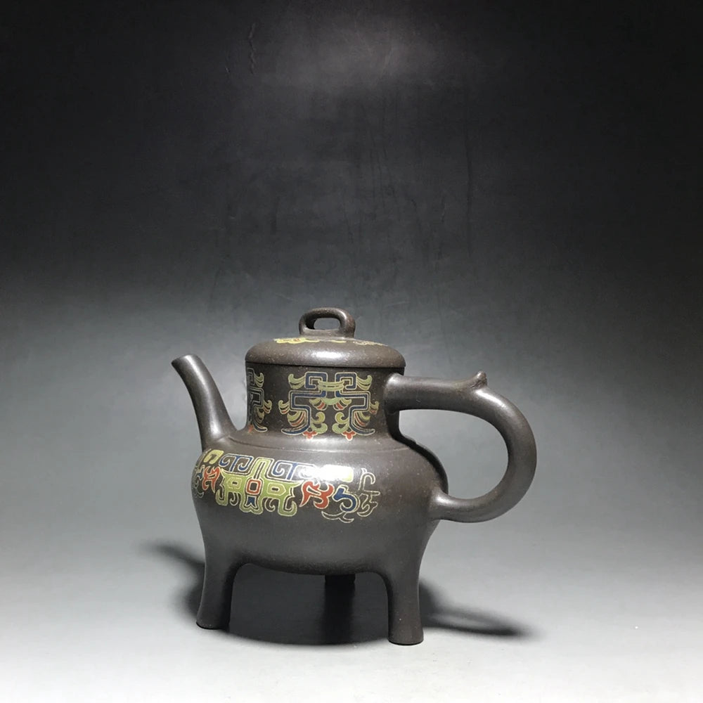 Chinese Yixing Zisha Clay Teapot  Silver Silk Tripod Pattern Three legged Pot Jinding trademark 350ml