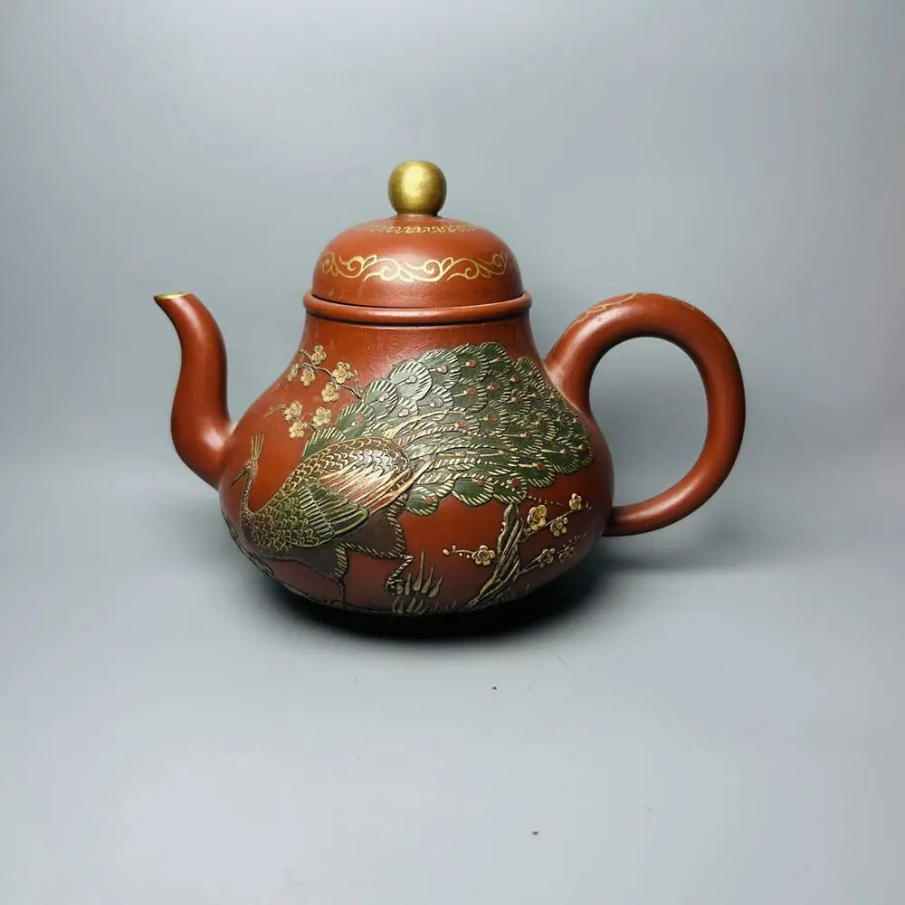 Chinese Yixing Zisha Clay Teapot  hand painted phoenix gilded Pot Emperor Kangxi 500ml
