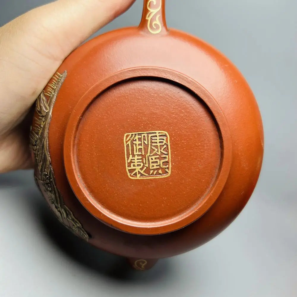 Chinese Yixing Zisha Clay Teapot  hand painted phoenix gilded Pot Emperor Kangxi 500ml