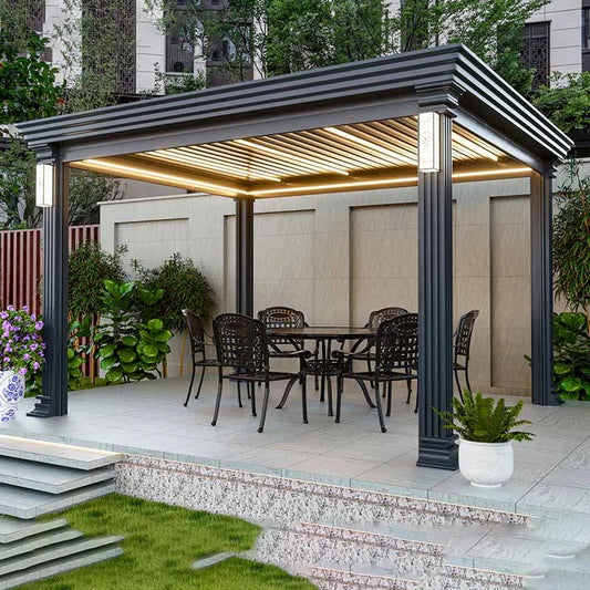Chinese style louver flipped pavilion, outdoor courtyard villa, outdoor sunshade, rain shelter, outdoor electric aluminum alloy