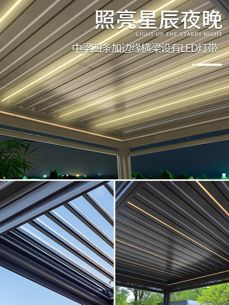Chinese style louver flipped pavilion, outdoor courtyard villa, outdoor sunshade, rain shelter, outdoor electric aluminum alloy