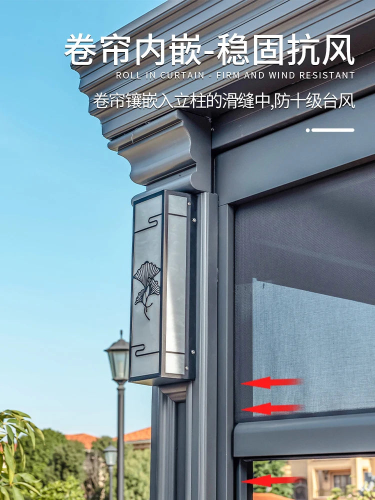 Chinese style louver flipped pavilion, outdoor courtyard villa, outdoor sunshade, rain shelter, outdoor electric aluminum alloy
