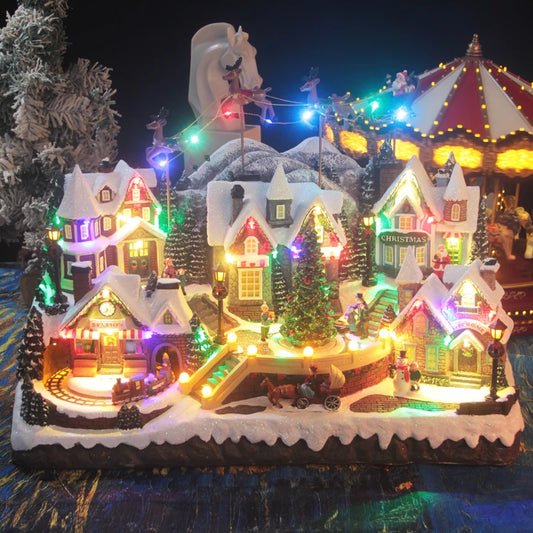 Christmas gift for the elderly, snow capped mountain lights, train, large collection, music box, ornament