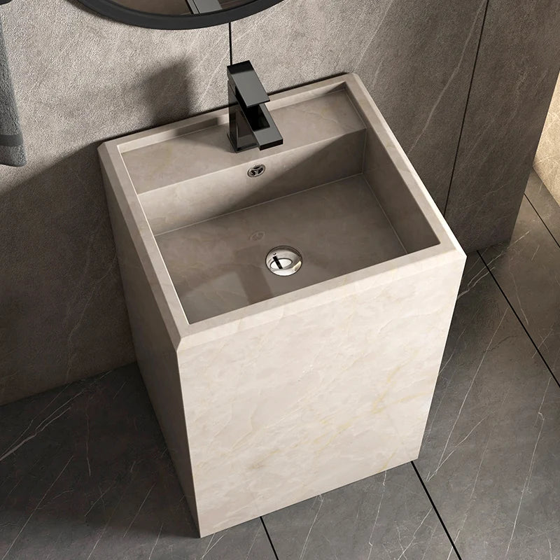 Column basin, washbasin, integrated column type washbasin, marble floor standing balcony, outdoor rock slab washbasin