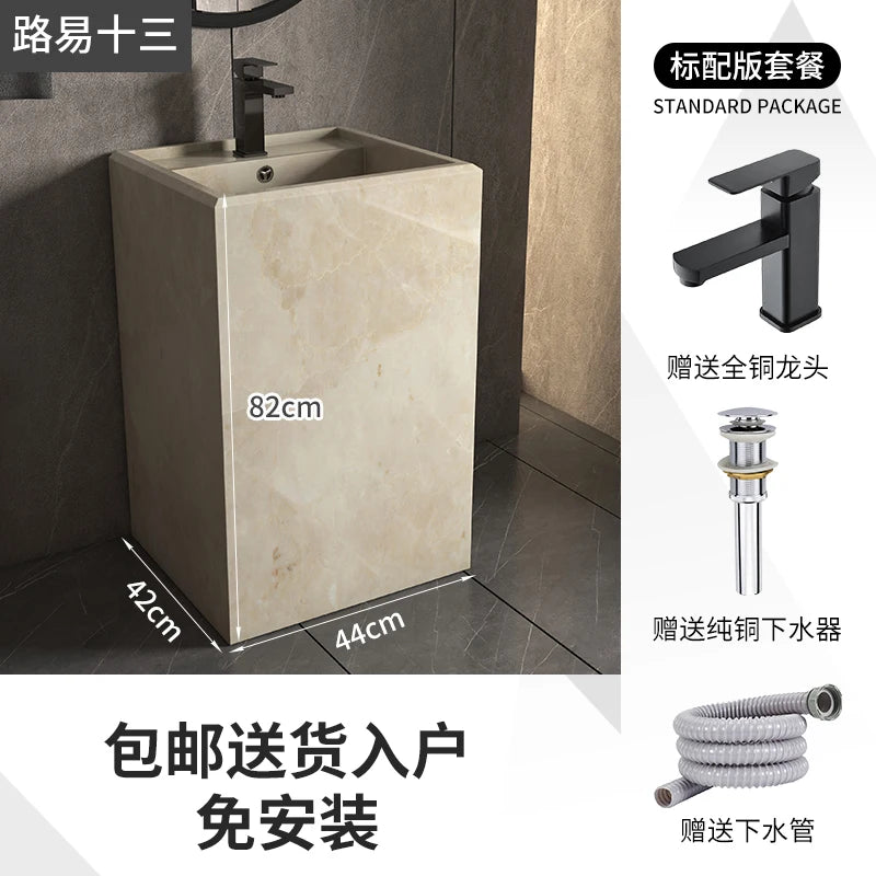 Column basin, washbasin, integrated column type washbasin, marble floor standing balcony, outdoor rock slab washbasin
