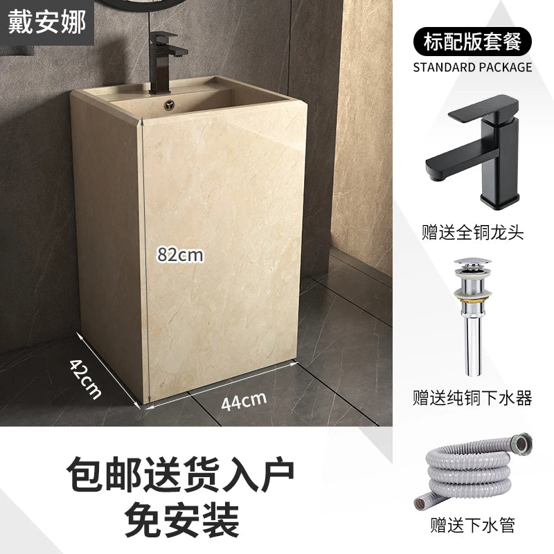 Column basin, washbasin, integrated column type washbasin, marble floor standing balcony, outdoor rock slab washbasin