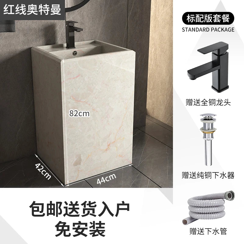 Column basin, washbasin, integrated column type washbasin, marble floor standing balcony, outdoor rock slab washbasin