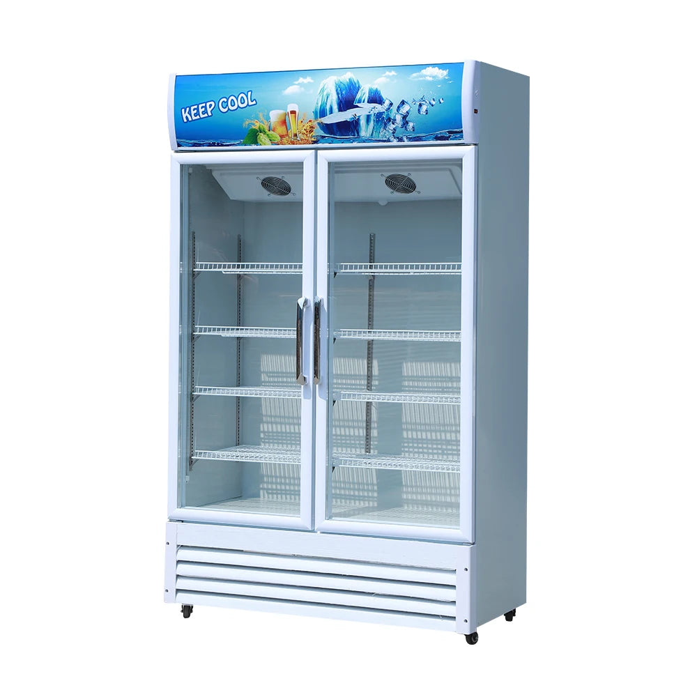 Commercial double door fridge vertical glass door freezer