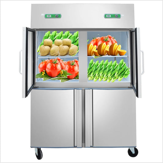 Commercial four-door refrigerator glass+stainless steel door freezer vertical double-temperature refrigeration and fresh-keeping