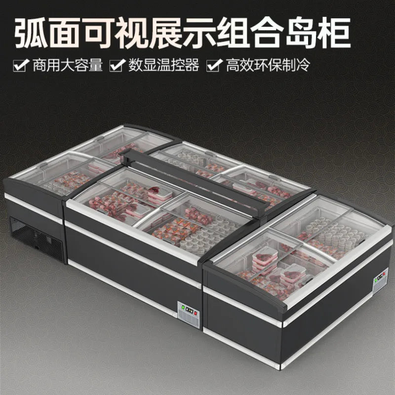 Commercial large capacity combination island freezer freezer freezer freezer glass door horizontal display cabinet for supermark