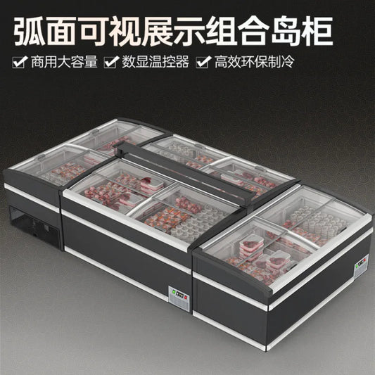Commercial large capacity combination island freezer freezer freezer freezer glass door horizontal display cabinet for supermark