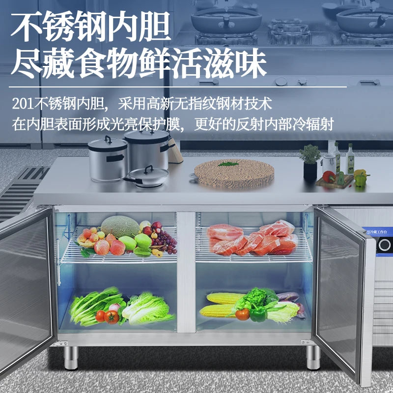 Commercial refrigeration workbench, freezer, freezer, stainless steel operation console, refrigerator, flat cooling and preserva