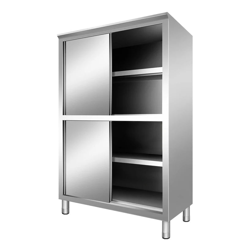 Commercial stainless steel 201 / 304 Sliding door restaurant kitchen cabinet for adjustable feet