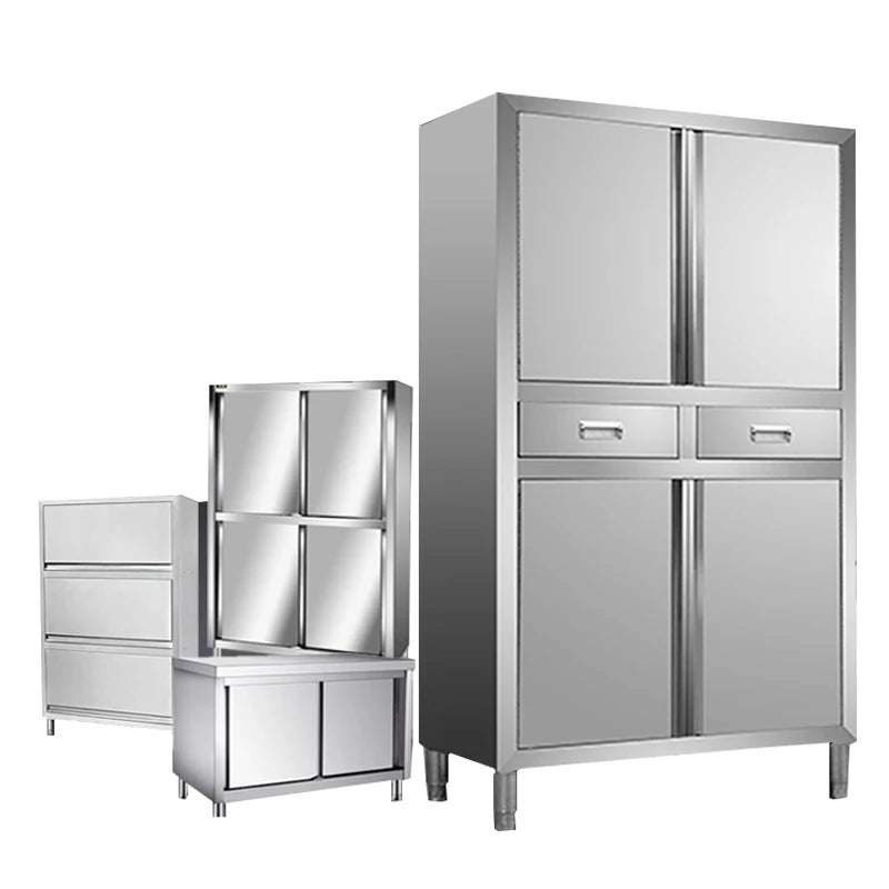 Commercial stainless steel 201 / 304 Sliding door restaurant kitchen cabinet for adjustable feet