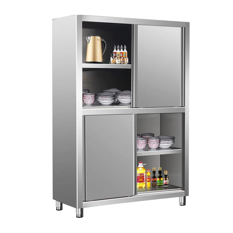 Commercial stainless steel 201 / 304 Sliding door restaurant kitchen cabinet for adjustable feet