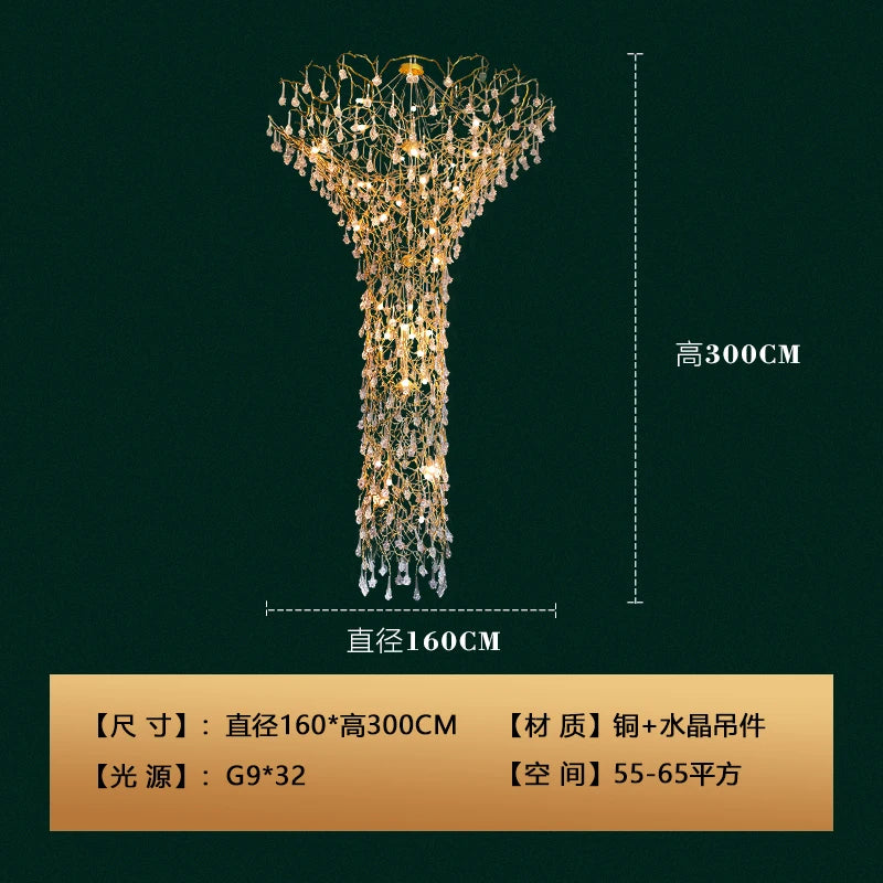 Contemporary Crystal Chandelier Duplex Villa Hotel Stair Light Luxury Grand Sales Department