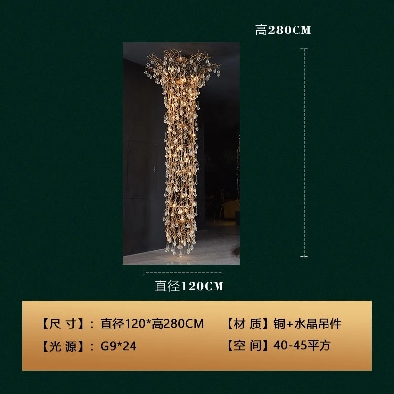 Contemporary Crystal Chandelier Duplex Villa Hotel Stair Light Luxury Grand Sales Department