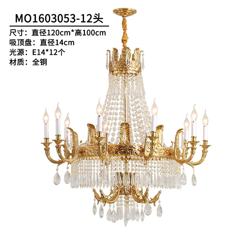 Copper Crystal Chandelier Living Room Dining Room Stairs Duplex Villa Luxury Atmosphere