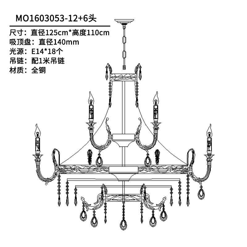Copper Crystal Chandelier Living Room Dining Room Stairs Duplex Villa Luxury Atmosphere