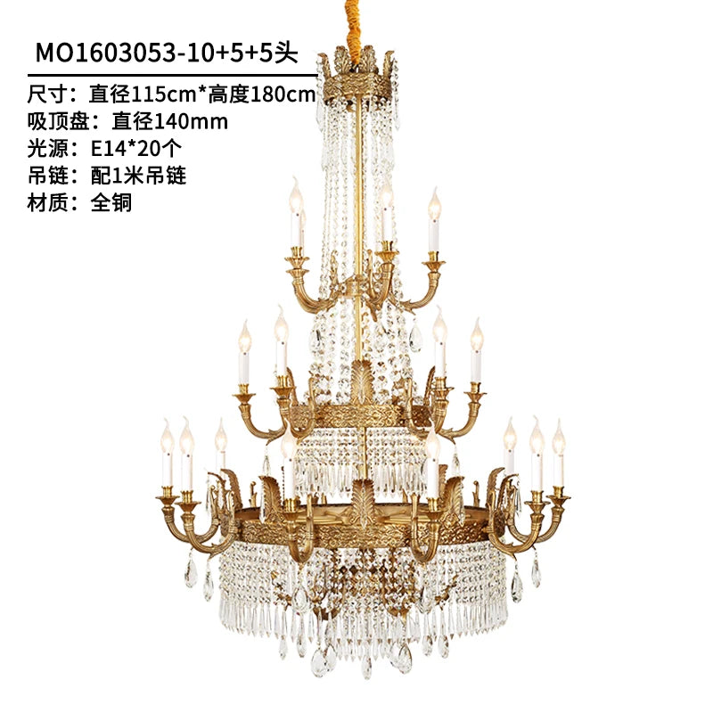 Copper Crystal Chandelier Living Room Dining Room Stairs Duplex Villa Luxury Atmosphere