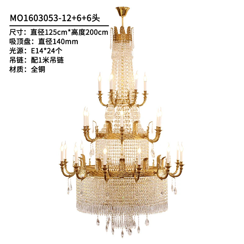 Copper Crystal Chandelier Living Room Dining Room Stairs Duplex Villa Luxury Atmosphere