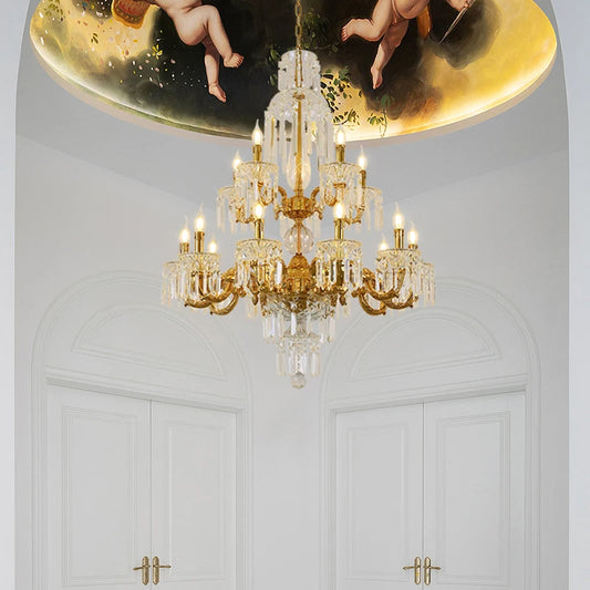 Copper Crystal Chandelier Luxury Duplex Villa Retro Chandelier Atmospheric Stairs