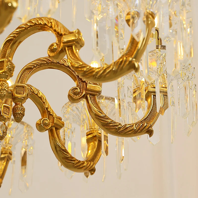 Copper Crystal Chandelier Luxury Duplex Villa Retro Chandelier Atmospheric Stairs