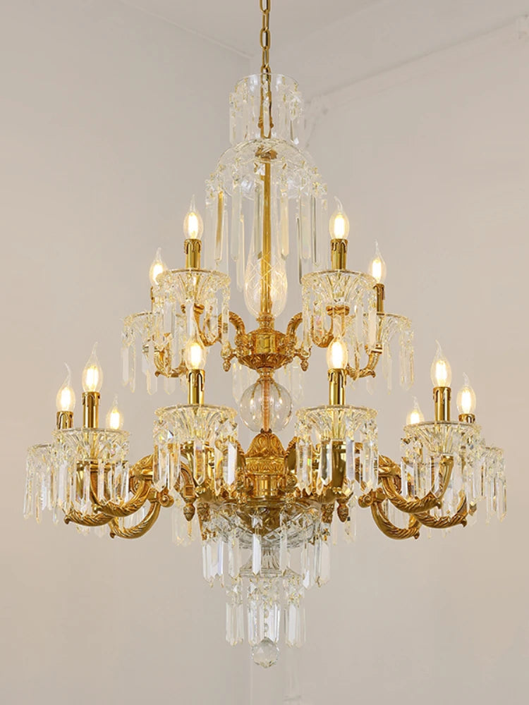 Copper Crystal Chandelier Luxury Duplex Villa Retro Chandelier Atmospheric Stairs