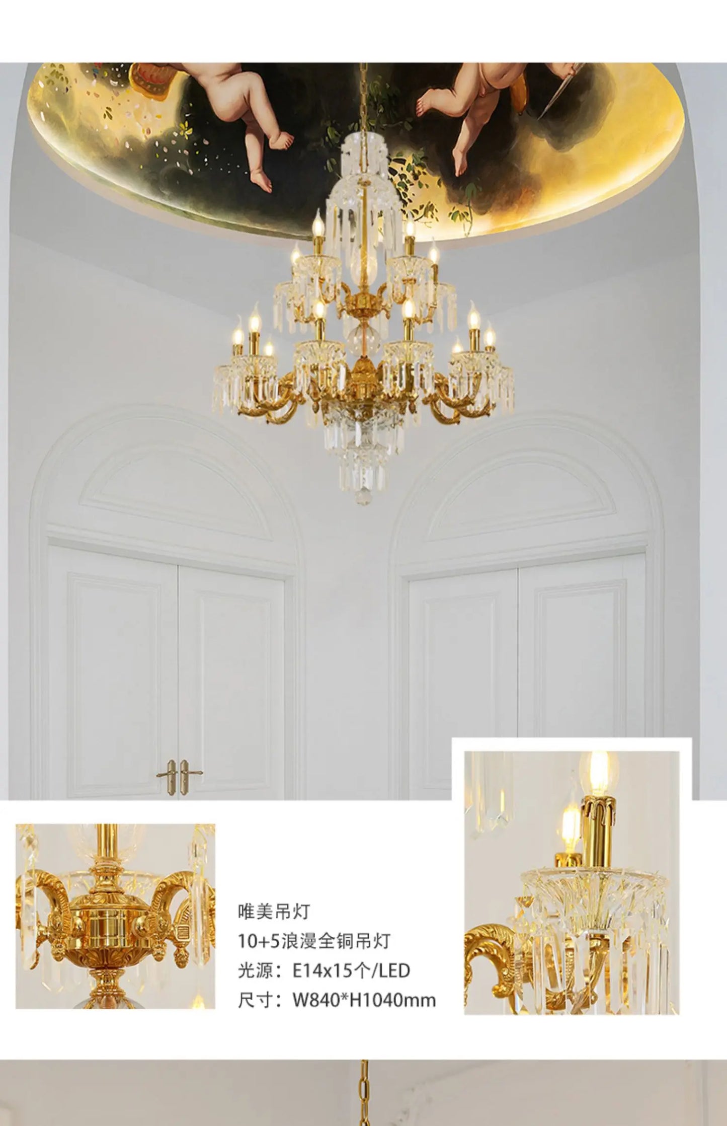 Copper Crystal Chandelier Luxury Duplex Villa Retro Chandelier Atmospheric Stairs