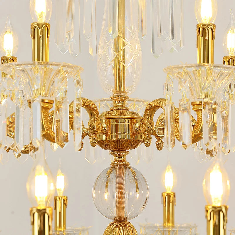 Copper Crystal Chandelier Luxury Duplex Villa Retro Chandelier Atmospheric Stairs