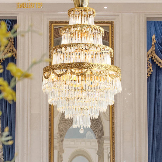 Copper Crystal Chandelier Staircase Duplex Building Luxury Creative High-End Villa Atmospheric Lamps