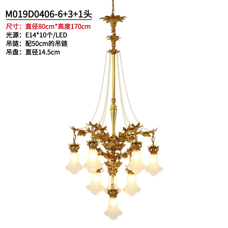 Copper Crystal Chandelier Staircase Duplex Building Luxury Creative High-End Villa Atmospheric Lamps