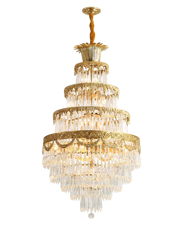 Copper Crystal Chandelier Staircase Duplex Building Luxury Creative High-End Villa Atmospheric Lamps