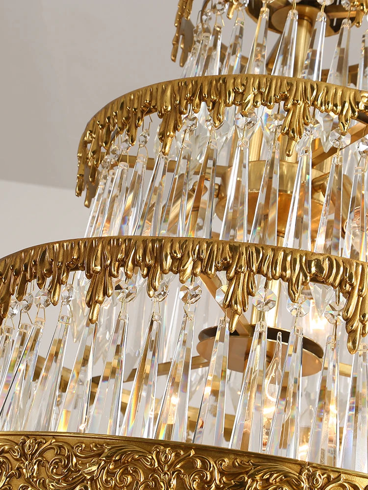 Copper Crystal Chandelier Staircase Duplex Building Luxury Creative High-End Villa Atmospheric Lamps