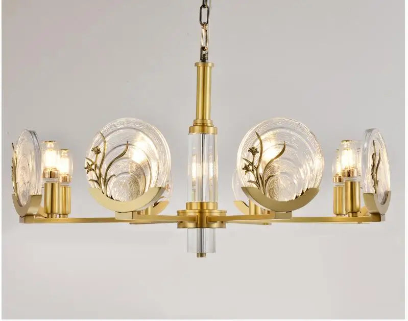 Copper chandelier living room new Chinese model room villa lamp