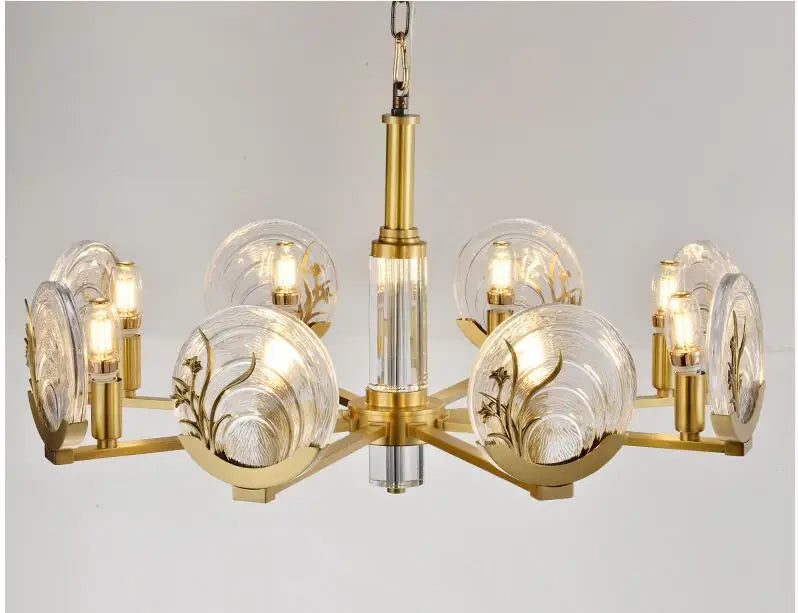 Copper chandelier living room new Chinese model room villa lamp