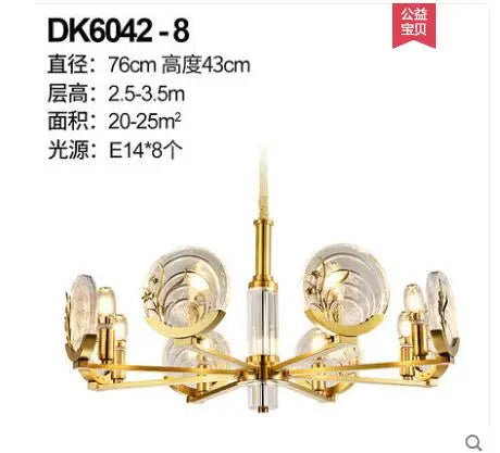 Copper chandelier living room new Chinese model room villa lamp