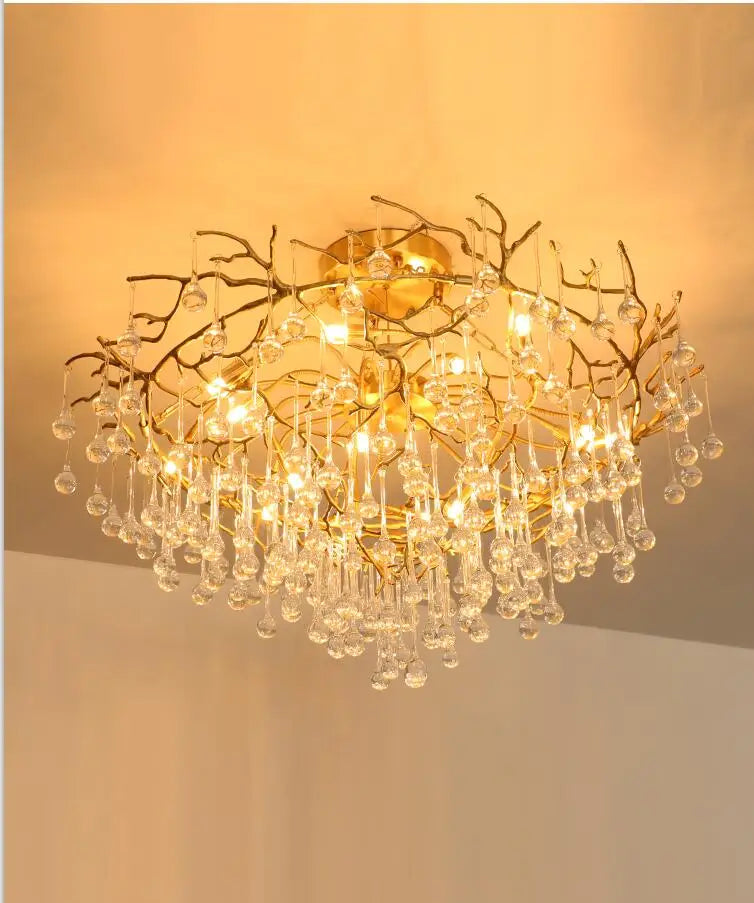 Copper lamp luxury post-modern copper crystal chandelier French living room dining hall lamp American minimalist designer villa