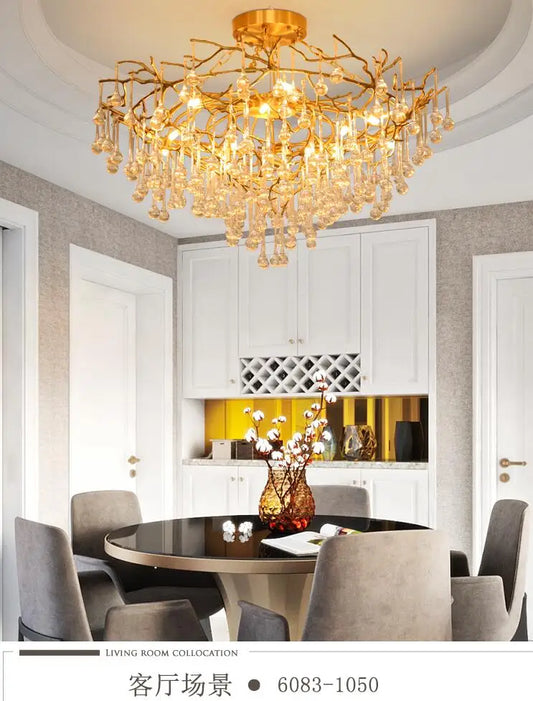 Copper lamp luxury post-modern copper crystal chandelier French living room dining hall lamp American minimalist designer villa