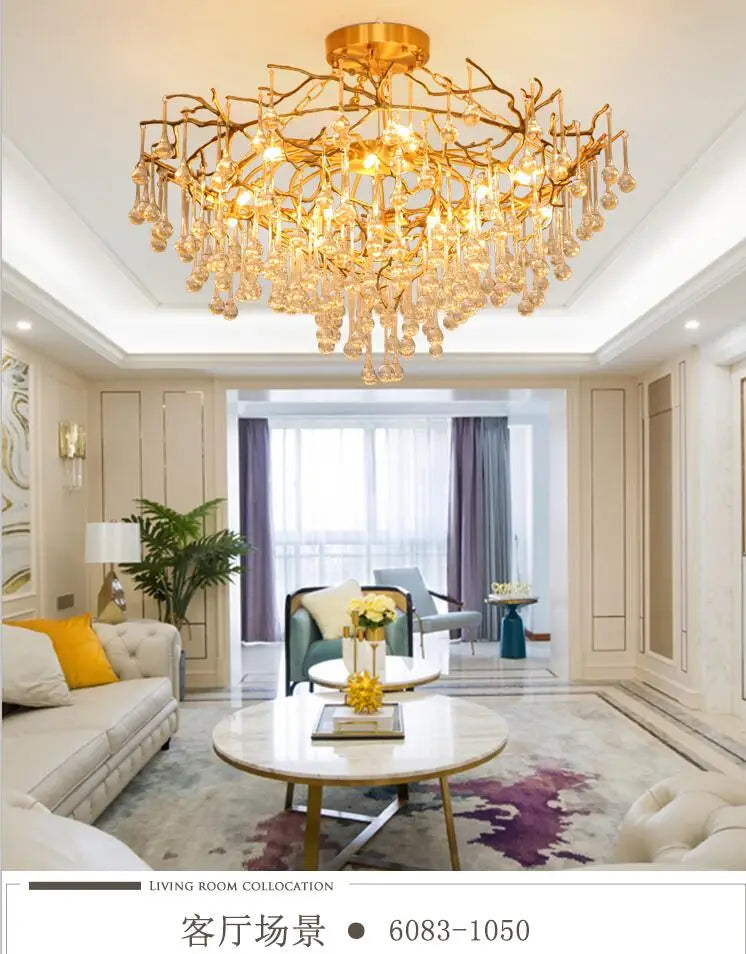 Copper lamp luxury post-modern copper crystal chandelier French living room dining hall lamp American minimalist designer villa