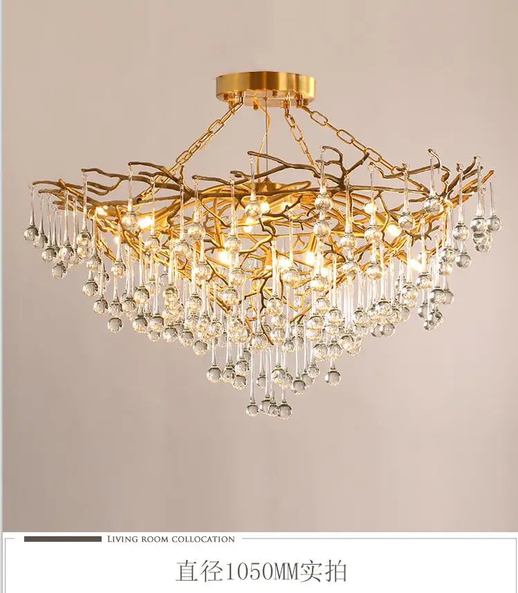 Copper lamp luxury post-modern copper crystal chandelier French living room dining hall lamp American minimalist designer villa