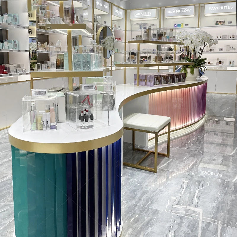 Cosmetics display cabinet, beauty salon cabinet, skin care product display, island display cabinet, shelf, shelf, baking varnish