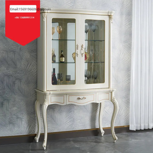 Court French furniture solid wood double door wine cabinet living room aisle gold foil carved decoration cabinet package HC