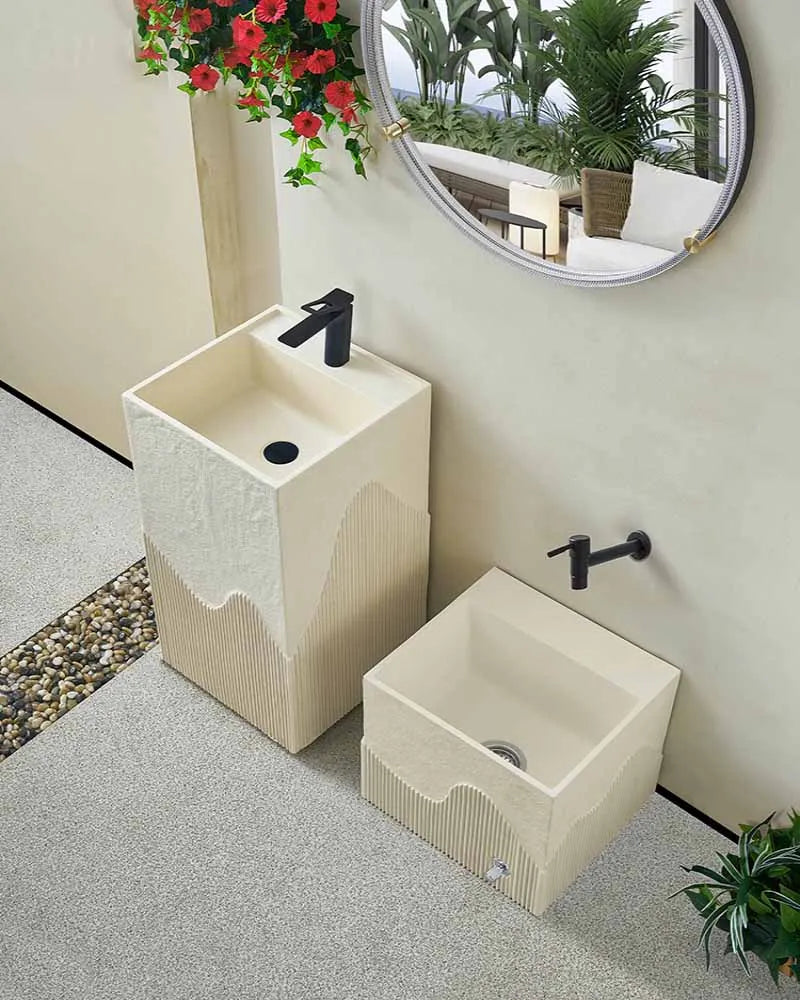 Cream style art washbasin balcony outdoor integrated floor standing washbasin courtyard column basin mop basin water pool