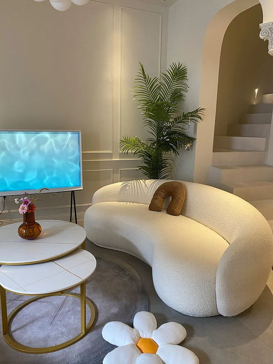 Cream style beauty salon sofa living room reception small apartment simple Nordic clothing store curved sofa