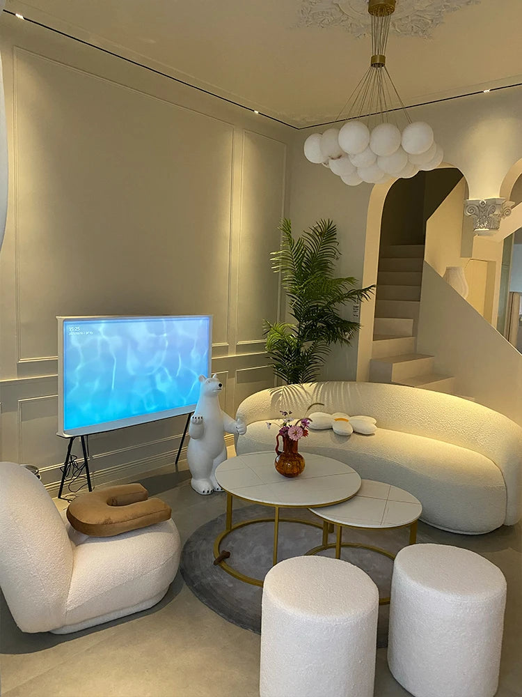 Cream style beauty salon sofa living room reception small apartment simple Nordic clothing store curved sofa