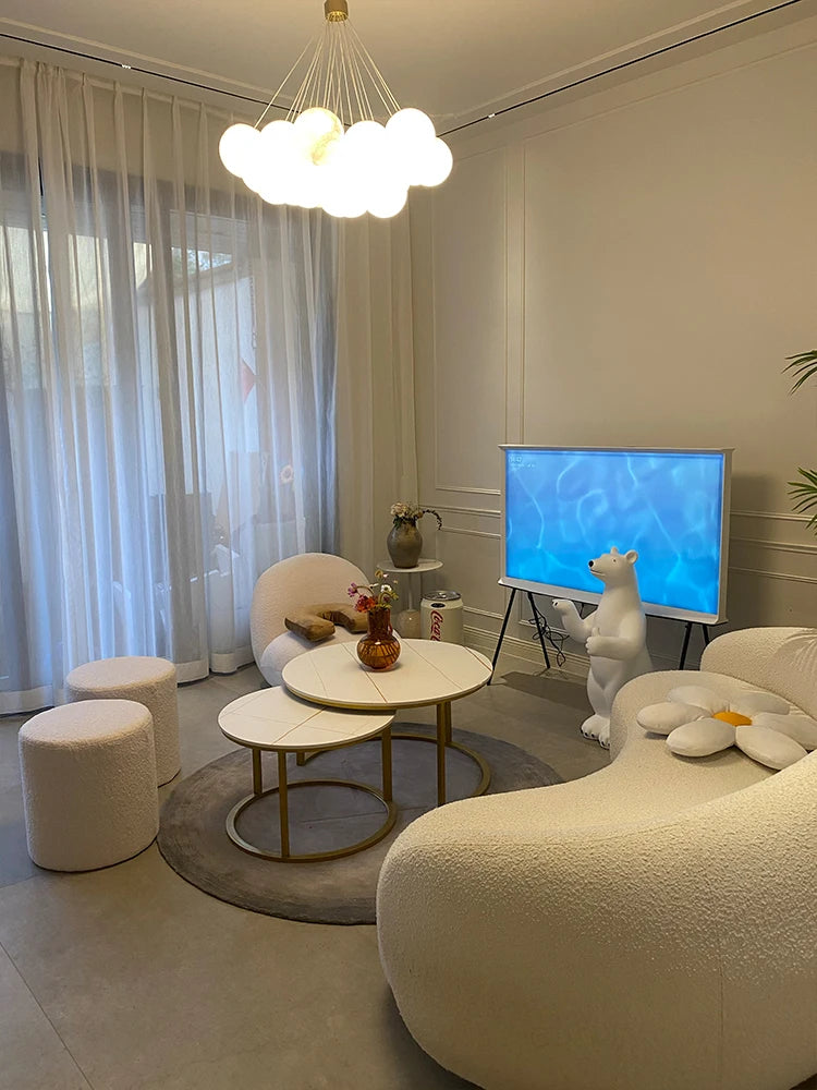 Cream style beauty salon sofa living room reception small apartment simple Nordic clothing store curved sofa