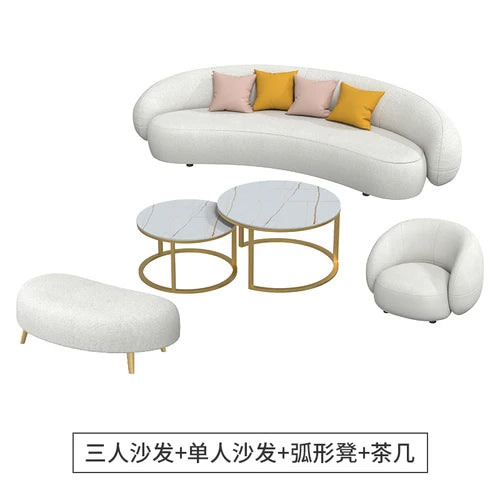 Cream style beauty salon sofa living room reception small apartment simple Nordic clothing store curved sofa