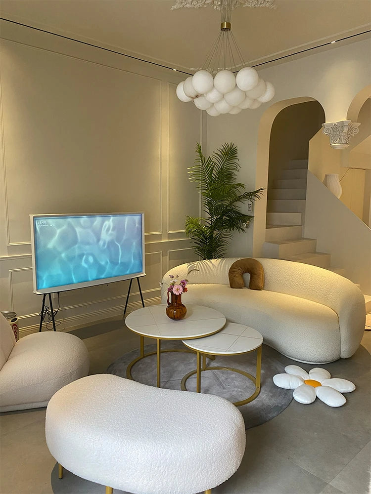 Cream style beauty salon sofa living room reception small apartment simple Nordic clothing store curved sofa