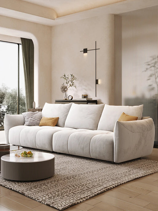 Cream style technology plush fabric sofa, Italian minimalist small unit sofa for living room